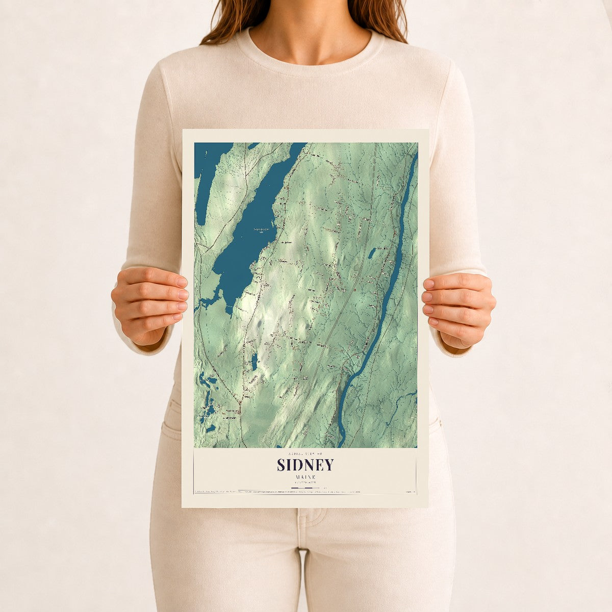 Sidney, Maine map print - 12 x 18 archival matte print