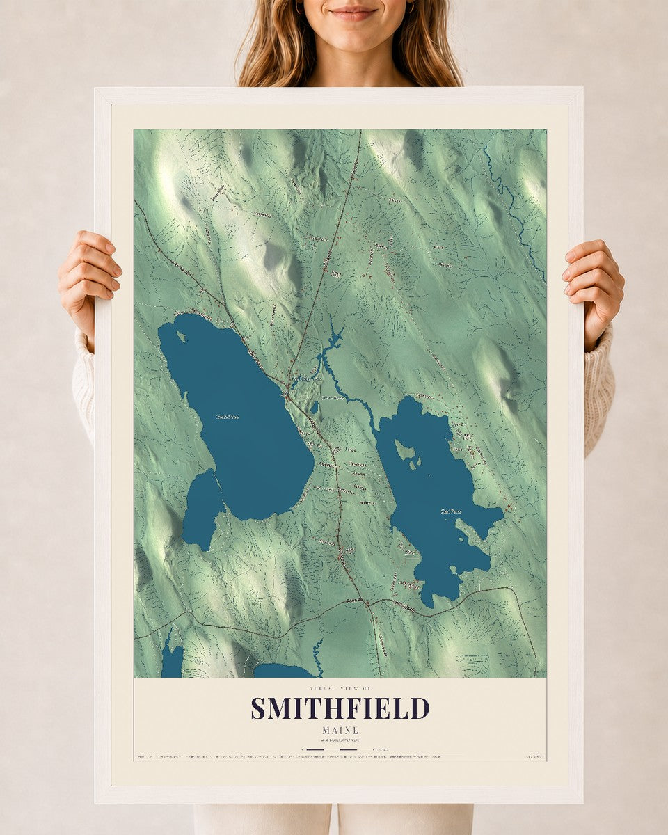 Smithfield, Maine map print - 24 x 36 white Ayous wood frame