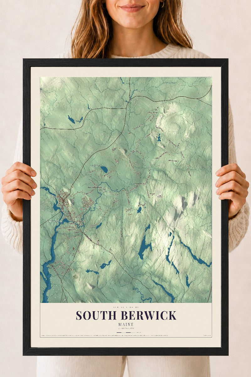 South Berwick, Maine map print - 18 x 24 black Ayous wood frame