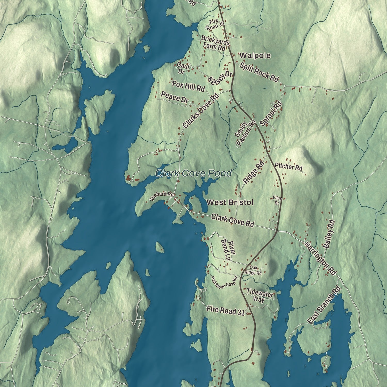 Terrain and local geography detail from the South Bristol, Maine map