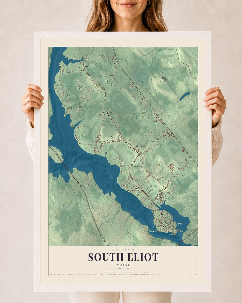 South Eliot, Maine map print - 24 x 36 white Ayous wood frame
