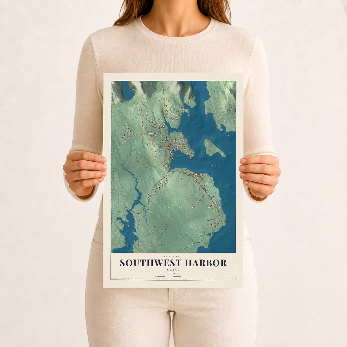 Southwest Harbor, Maine map print - 12 x 18 archival matte print