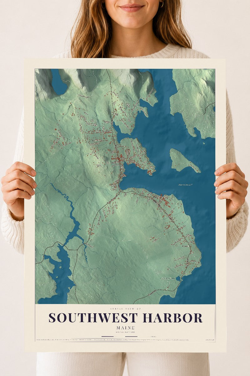 Southwest Harbor, Maine map print - 18 x 24 archival matte print