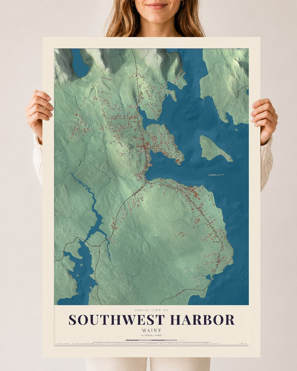 Southwest Harbor, Maine map print - 24 x 36 archival matte print