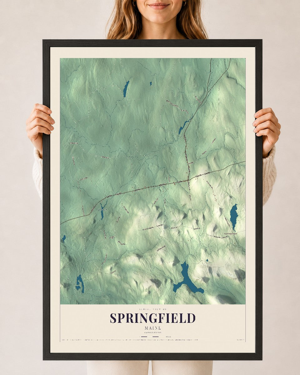 Springfield, Maine map print - 24 x 36 black Ayous wood frame