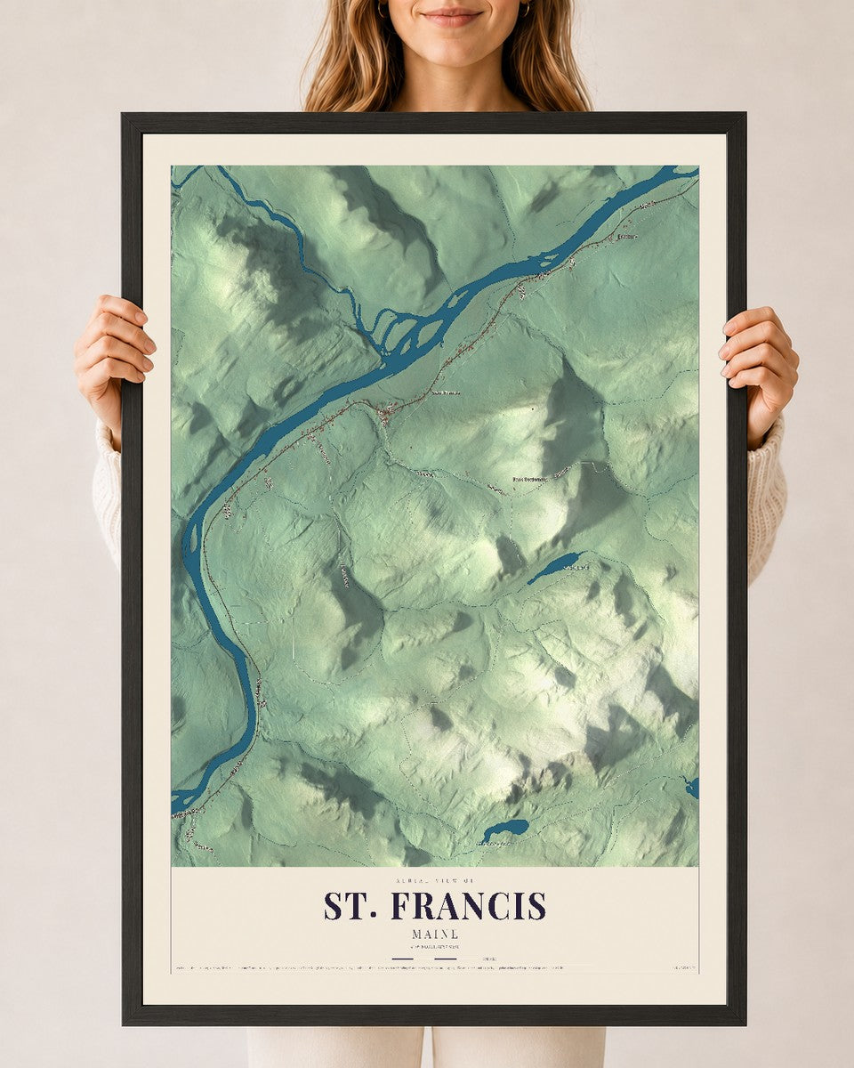 St. Francis, Maine map print - 24 x 36 black Ayous wood frame