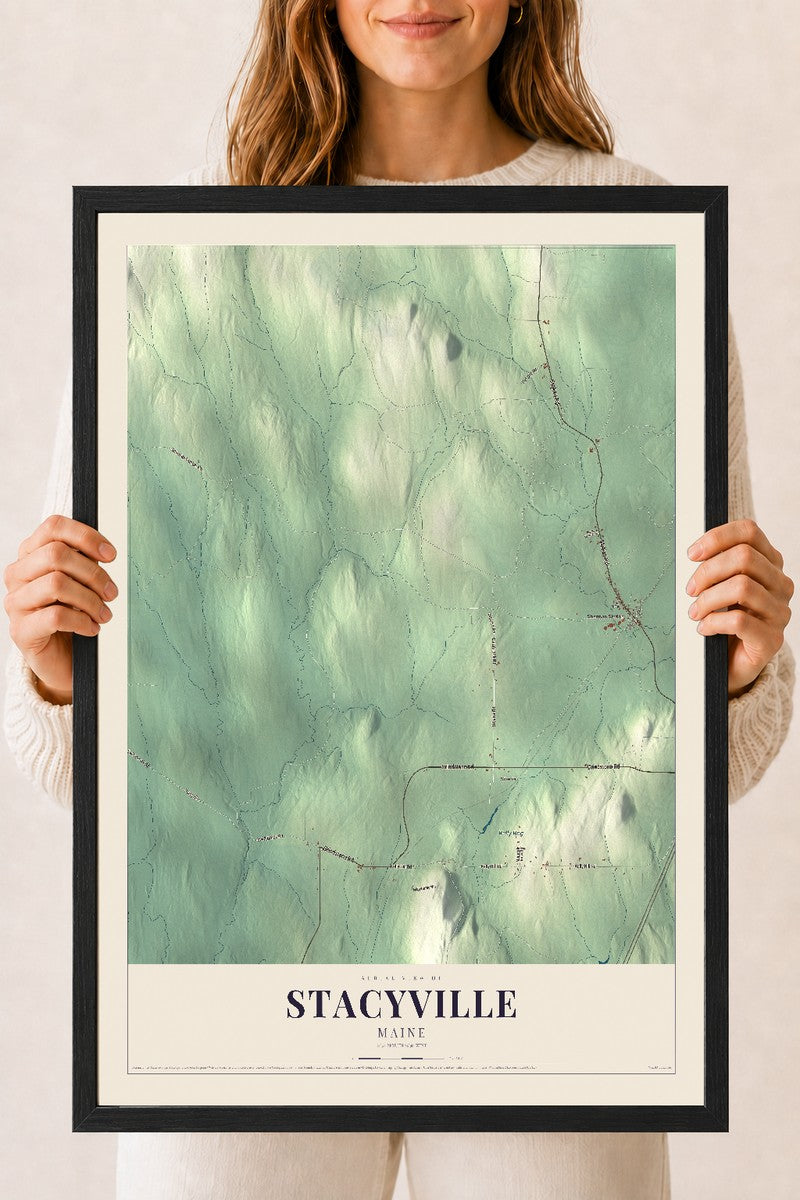 Stacyville, Maine map print - 18 x 24 black Ayous wood frame