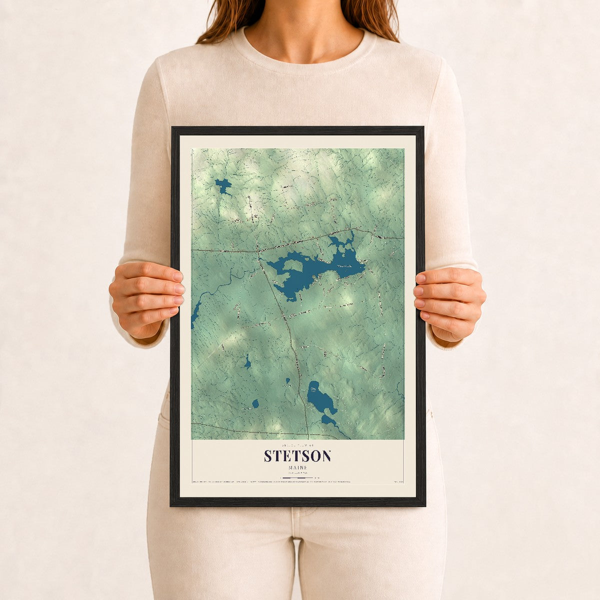 Stetson, Maine map print - 12 x 18 black Ayous wood frame