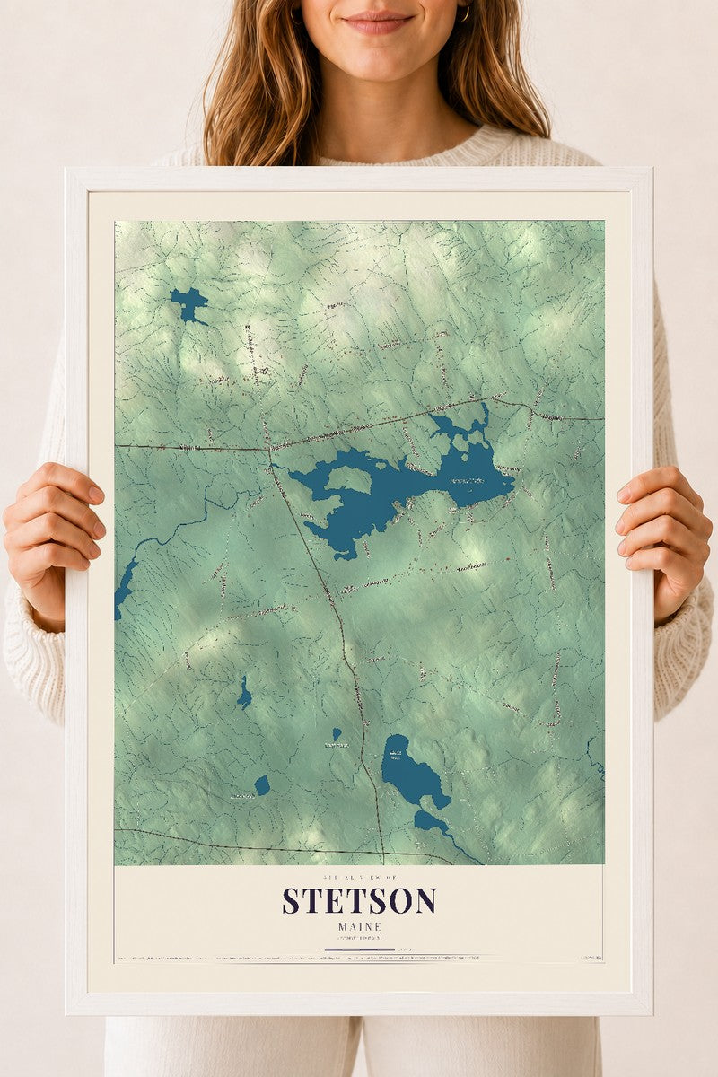Stetson, Maine map print - 18 x 24 white Ayous wood frame