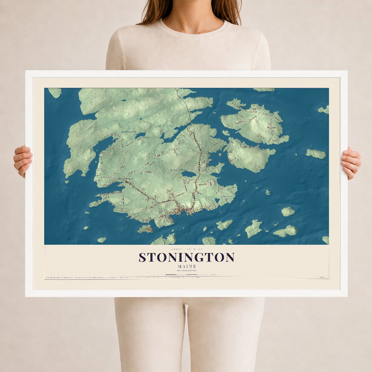 Stonington, Maine map print - 24 x 36 white Ayous wood frame