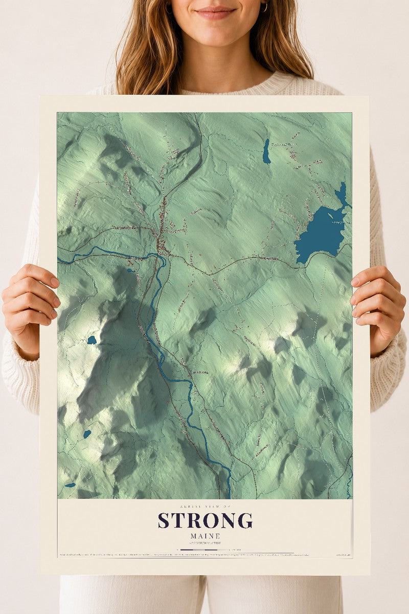 Strong, Maine map print - 18 x 24 archival matte print