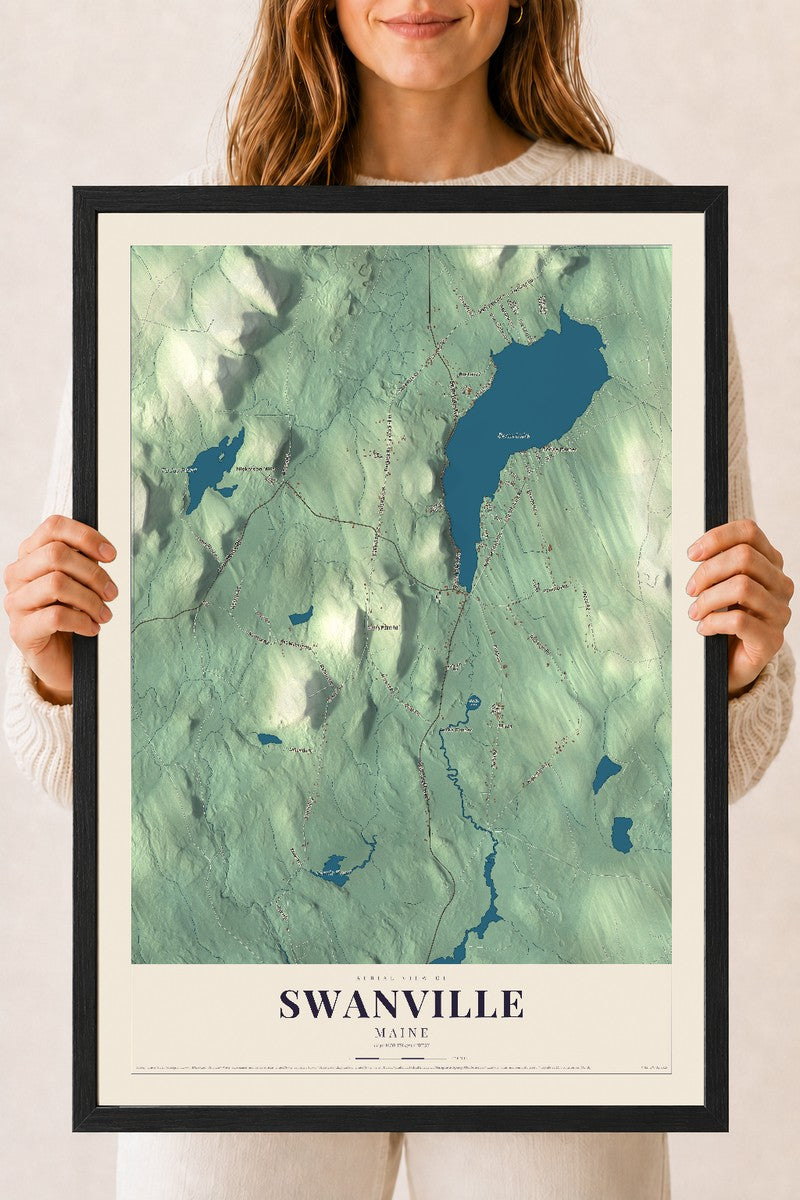 Swanville, Maine map print - 18 x 24 black Ayous wood frame