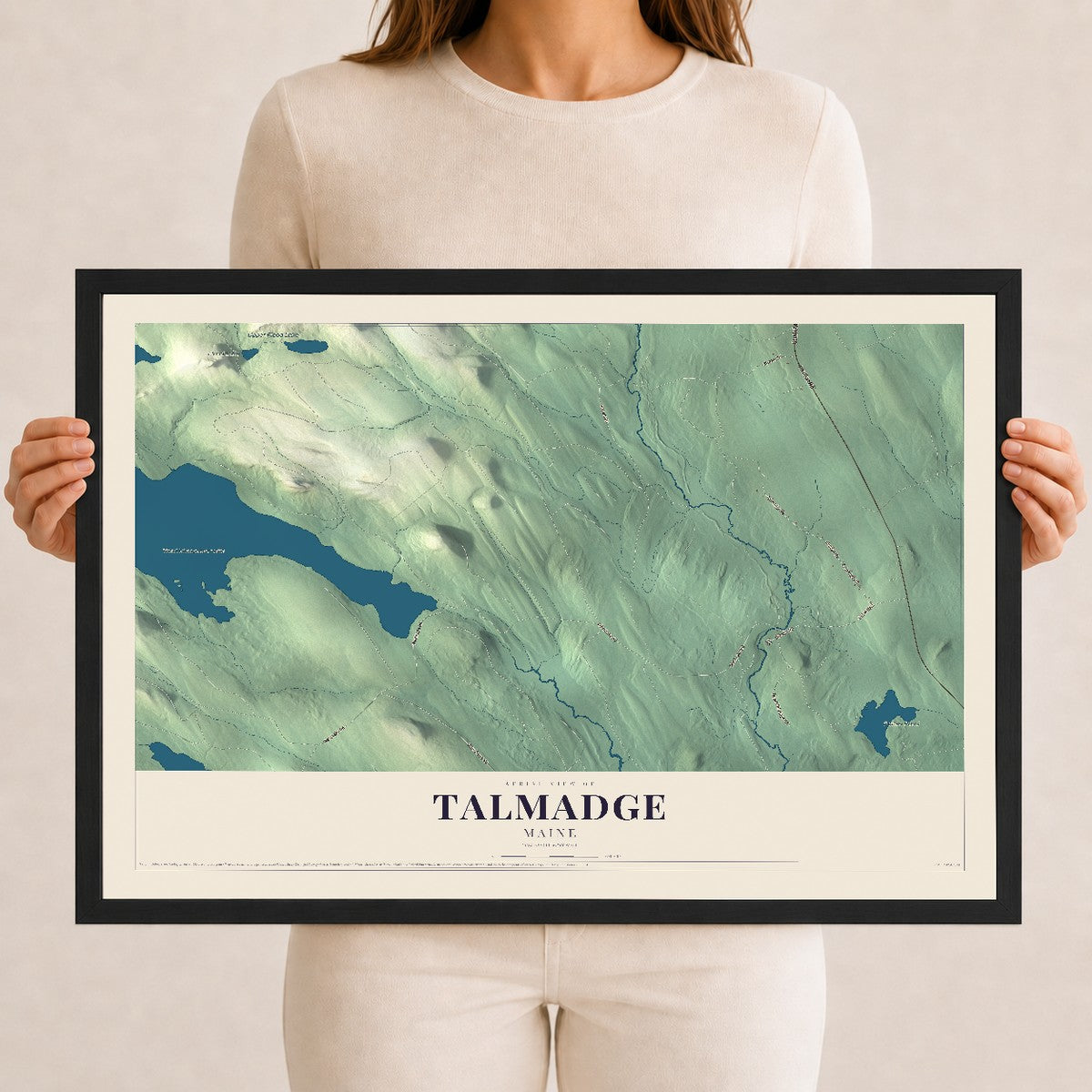 Talmadge, Maine map print - 12 x 18 black Ayous wood frame