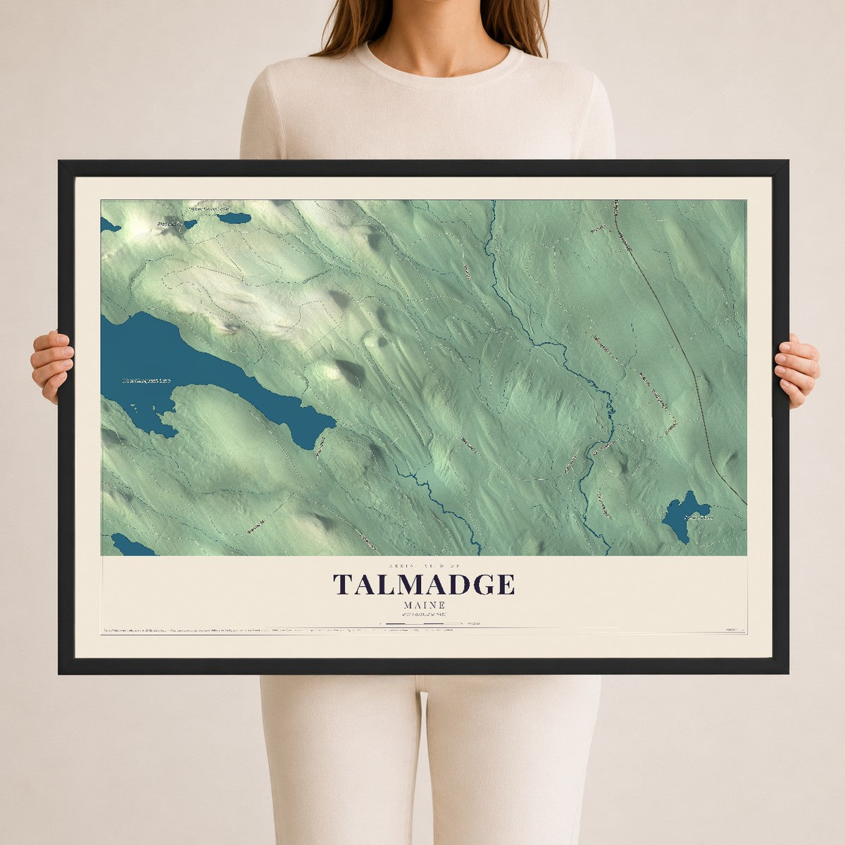 Talmadge, Maine map print - 24 x 36 black Ayous wood frame