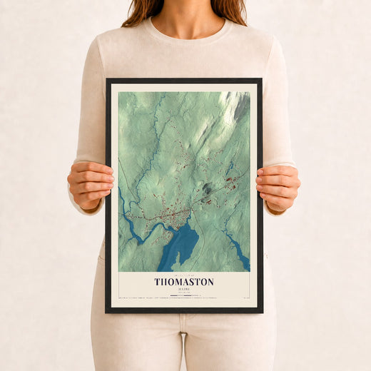 Map of Thomaston, Maine, 12 x 18 inch print in a black wood frame