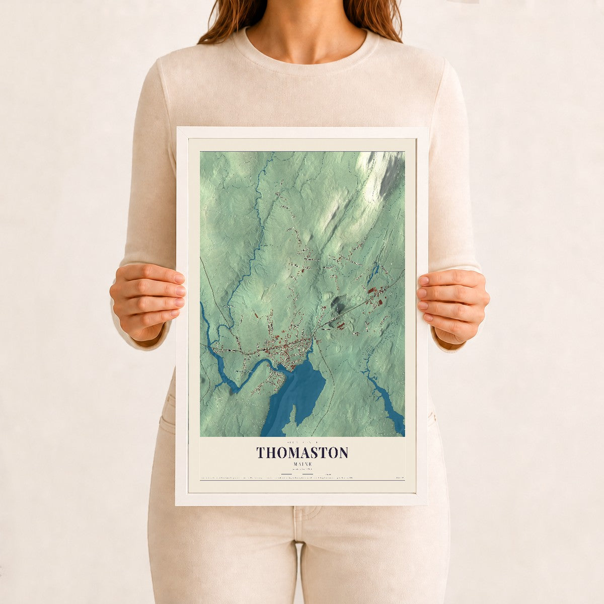Thomaston, Maine map print - 12 x 18 white Ayous wood frame