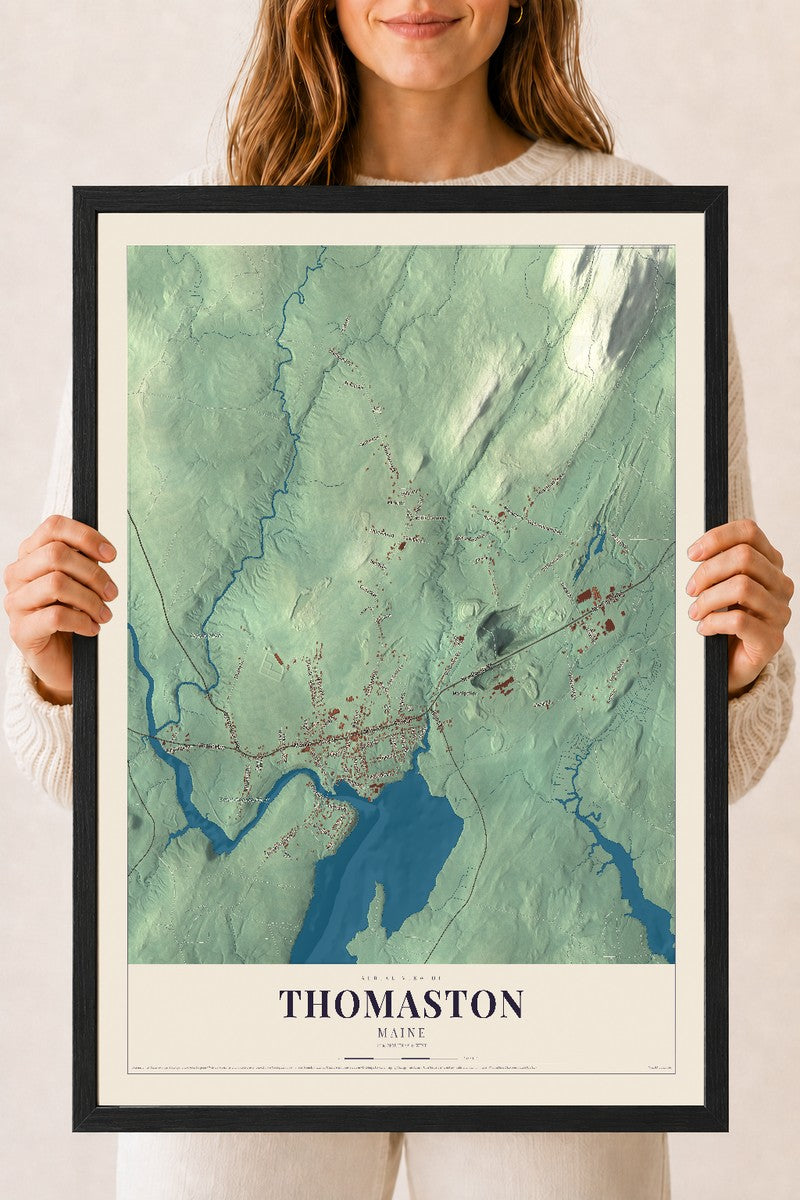 Thomaston, Maine map print - 18 x 24 black Ayous wood frame