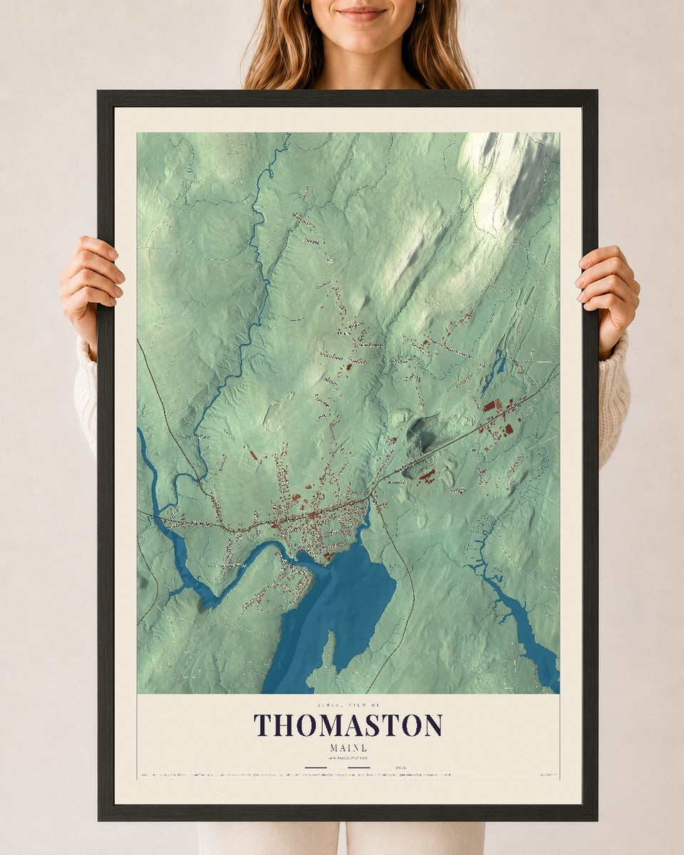 Thomaston, Maine map print - 24 x 36 black Ayous wood frame