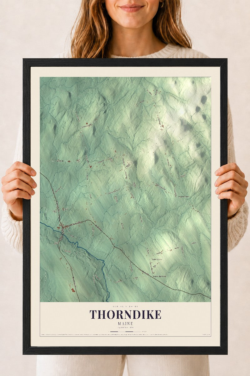 Thorndike, Maine map print - 18 x 24 black Ayous wood frame