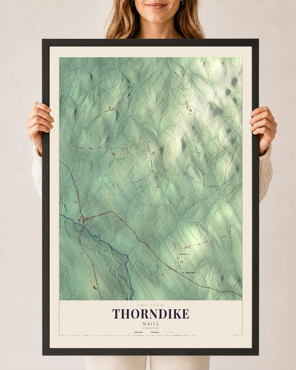 Thorndike, Maine map print - 24 x 36 black Ayous wood frame
