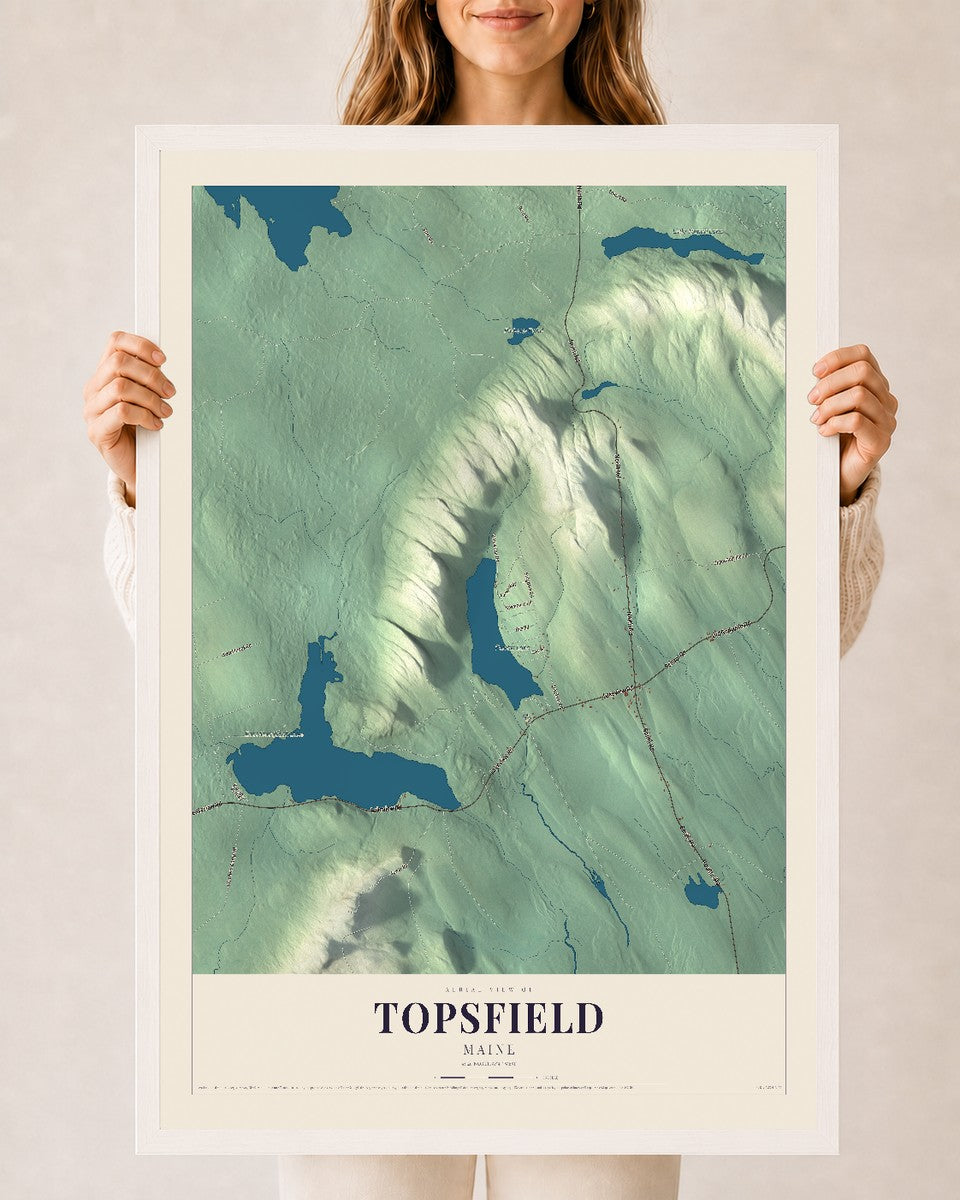 Topsfield, Maine map print - 24 x 36 white Ayous wood frame