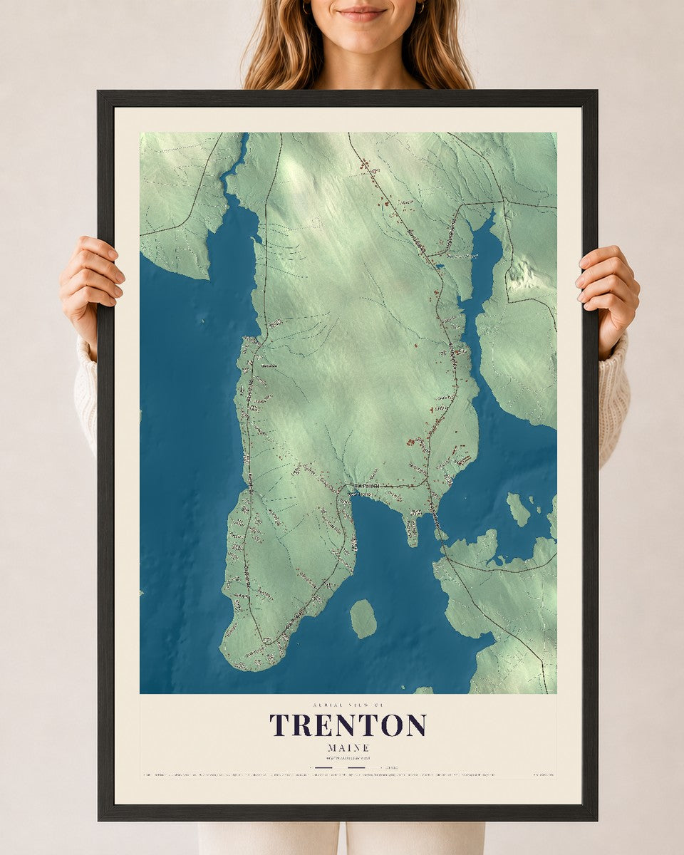 Trenton, Maine map print - 24 x 36 black Ayous wood frame