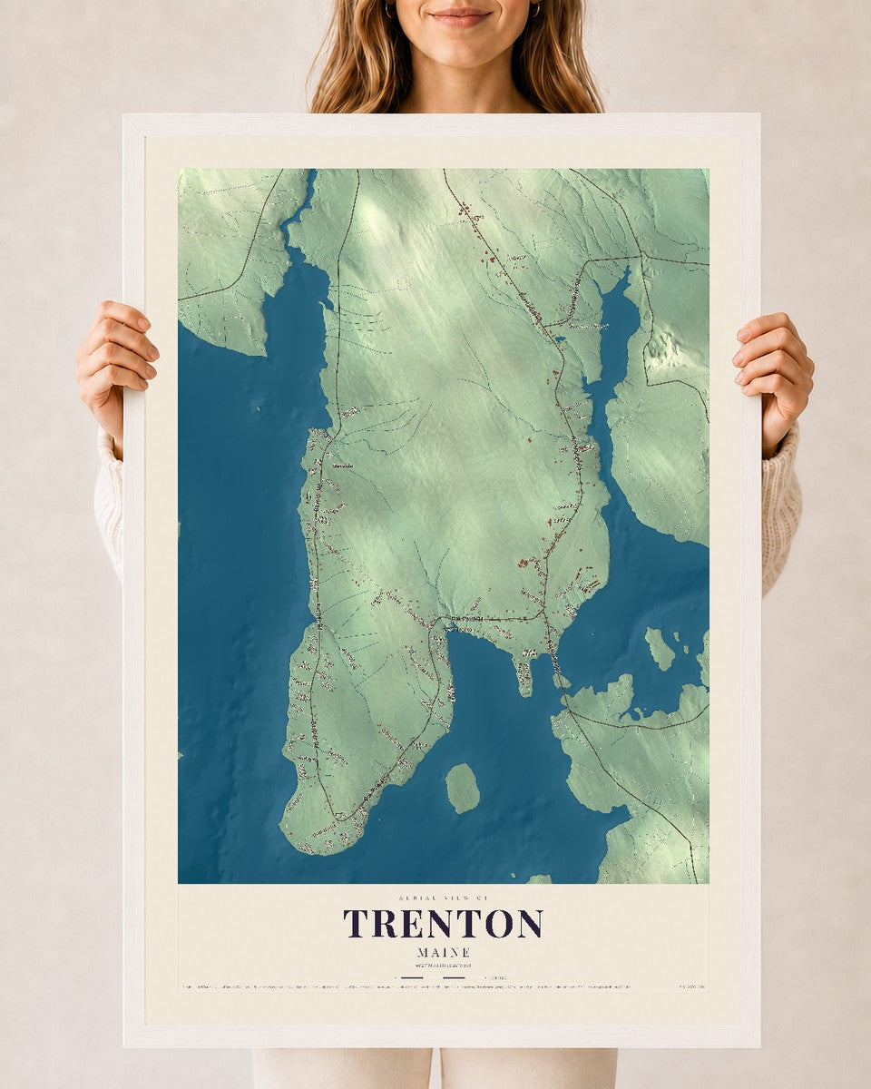 Trenton, Maine map print - 24 x 36 white Ayous wood frame