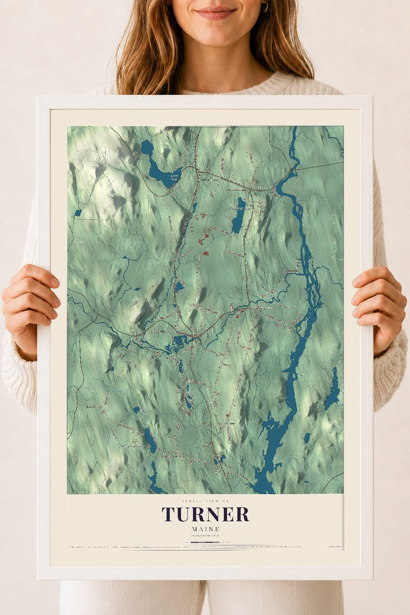 Turner, Maine map print - 18 x 24 white Ayous wood frame