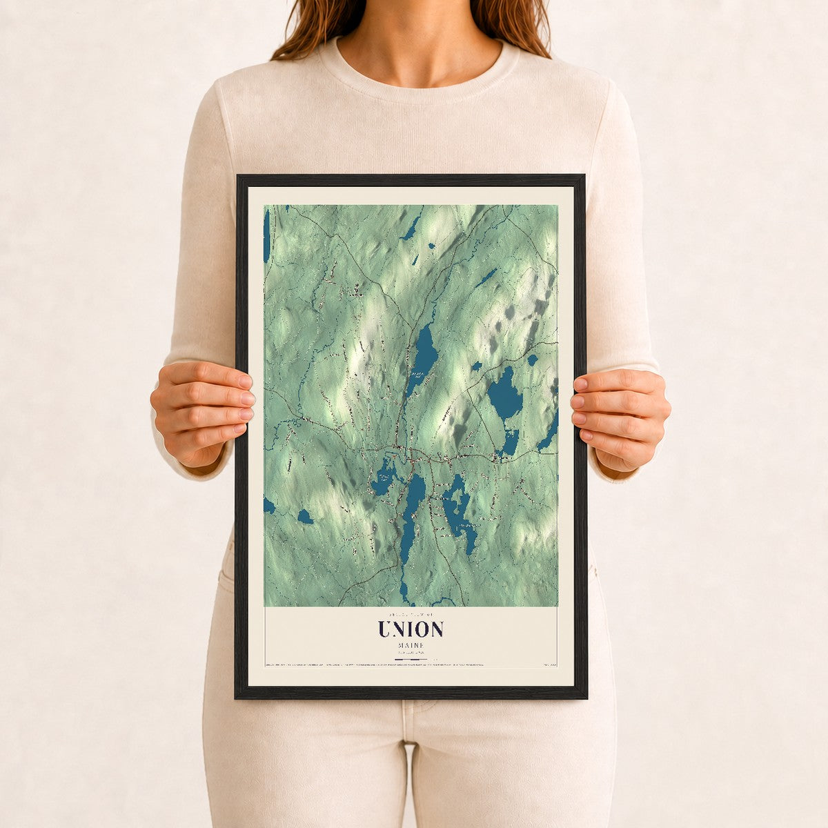 Union, Maine map print - 12 x 18 black Ayous wood frame