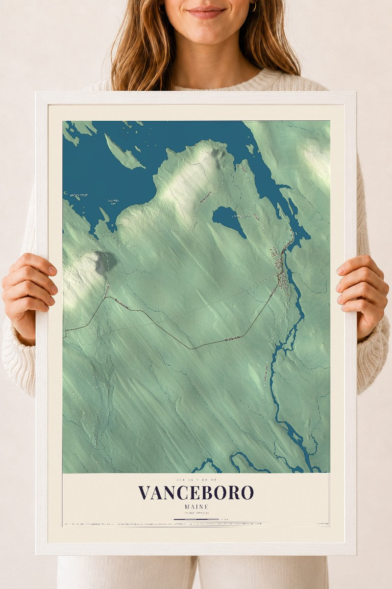 Vanceboro, Maine map print - 18 x 24 white Ayous wood frame