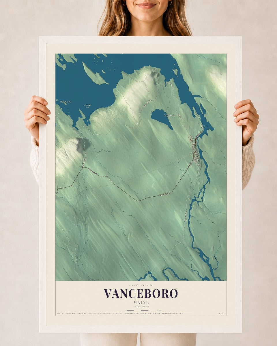 Vanceboro, Maine map print - 24 x 36 white Ayous wood frame