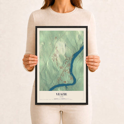 Map of Veazie, Maine, 12 x 18 inch print in a black wood frame
