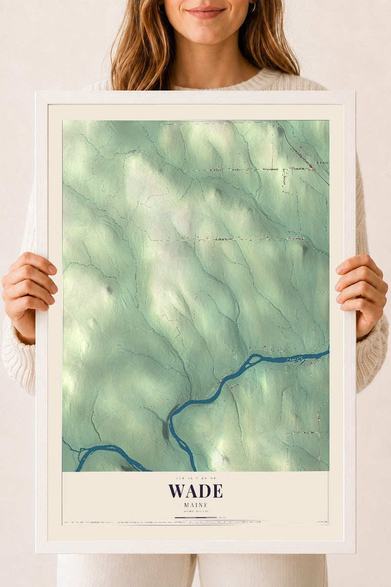 Wade, Maine map print - 18 x 24 white Ayous wood frame