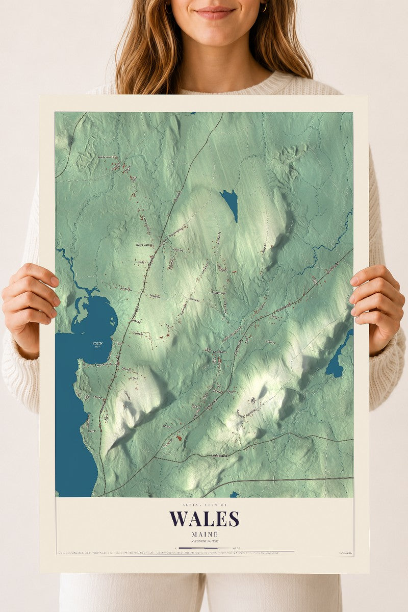 Wales, Maine map print - 18 x 24 archival matte print