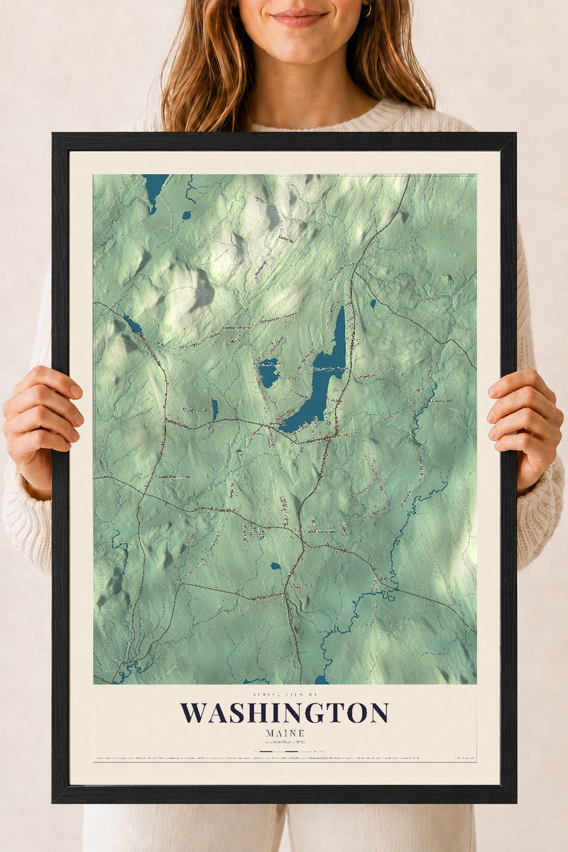 Washington, Maine map print - 18 x 24 black Ayous wood frame