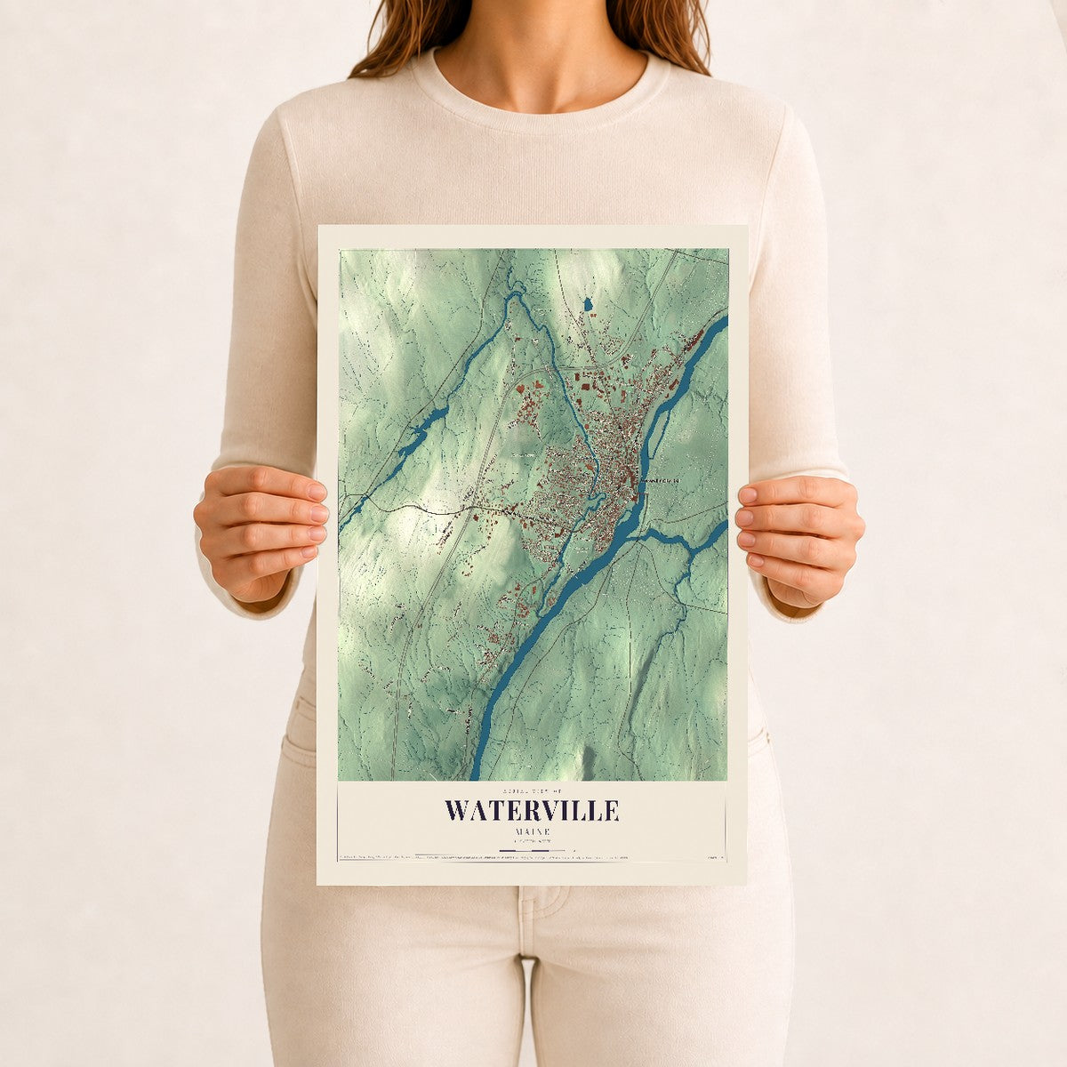 Waterville, Maine map print - 12 x 18 archival matte print