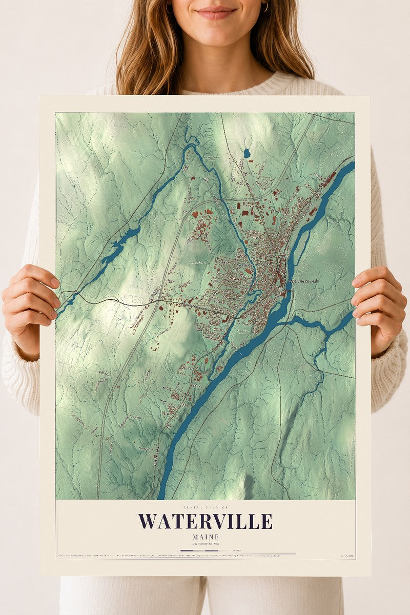 Waterville, Maine map print - 18 x 24 archival matte print