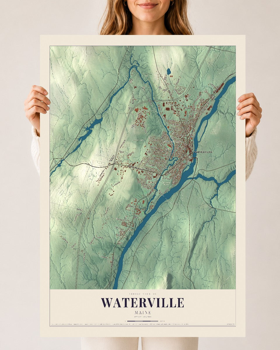 Waterville, Maine map print - 24 x 36 archival matte print
