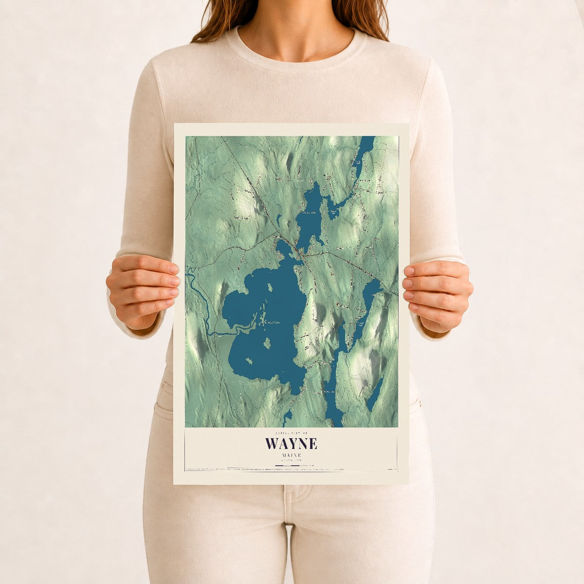 Wayne, Maine map print - 12 x 18 archival matte print