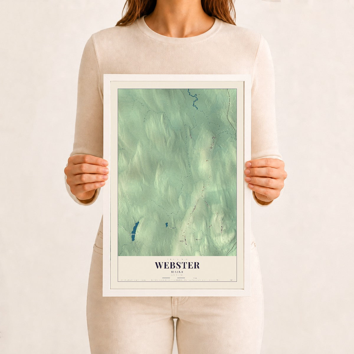 Webster, Maine map print - 12 x 18 white Ayous wood frame