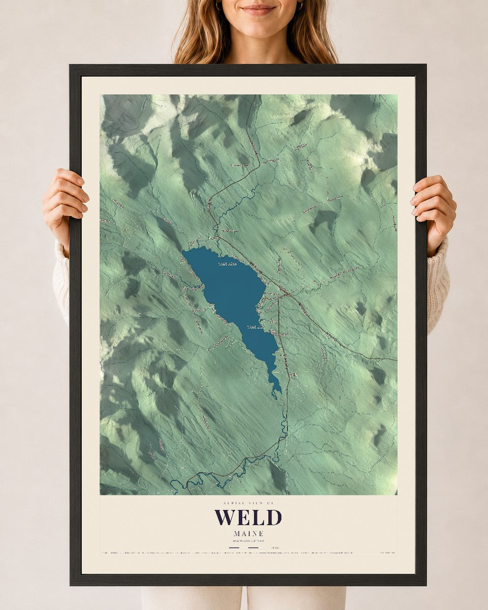 Weld, Maine map print - 24 x 36 black Ayous wood frame