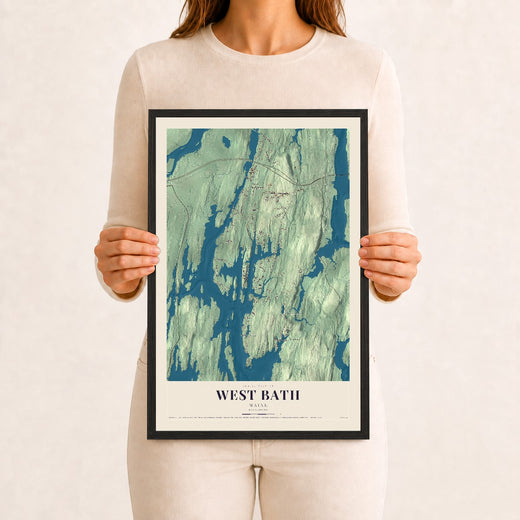 Map of West Bath, Maine, 12 x 18 inch print in a black wood frame