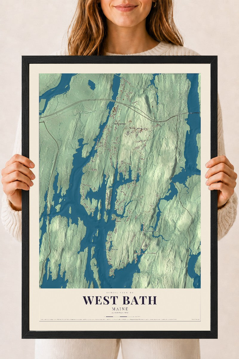 West Bath, Maine map print - 18 x 24 black Ayous wood frame