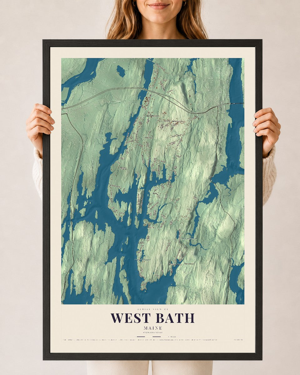 West Bath, Maine map print - 24 x 36 black Ayous wood frame
