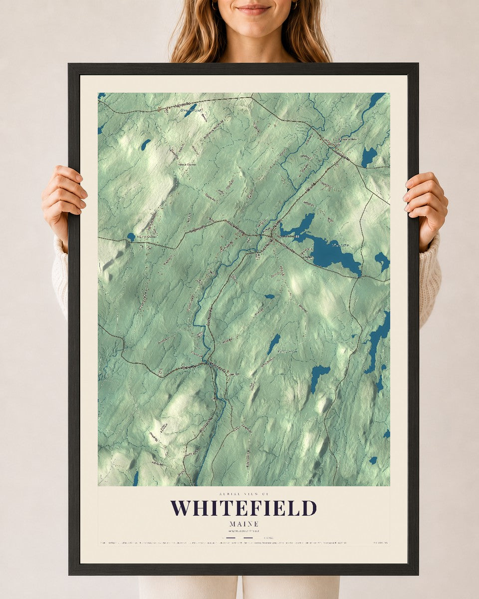 Whitefield, Maine map print - 24 x 36 black Ayous wood frame