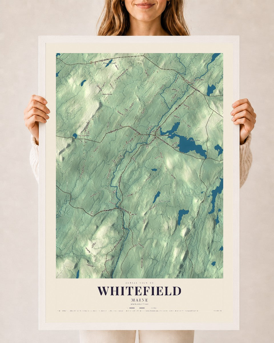 Whitefield, Maine map print - 24 x 36 white Ayous wood frame