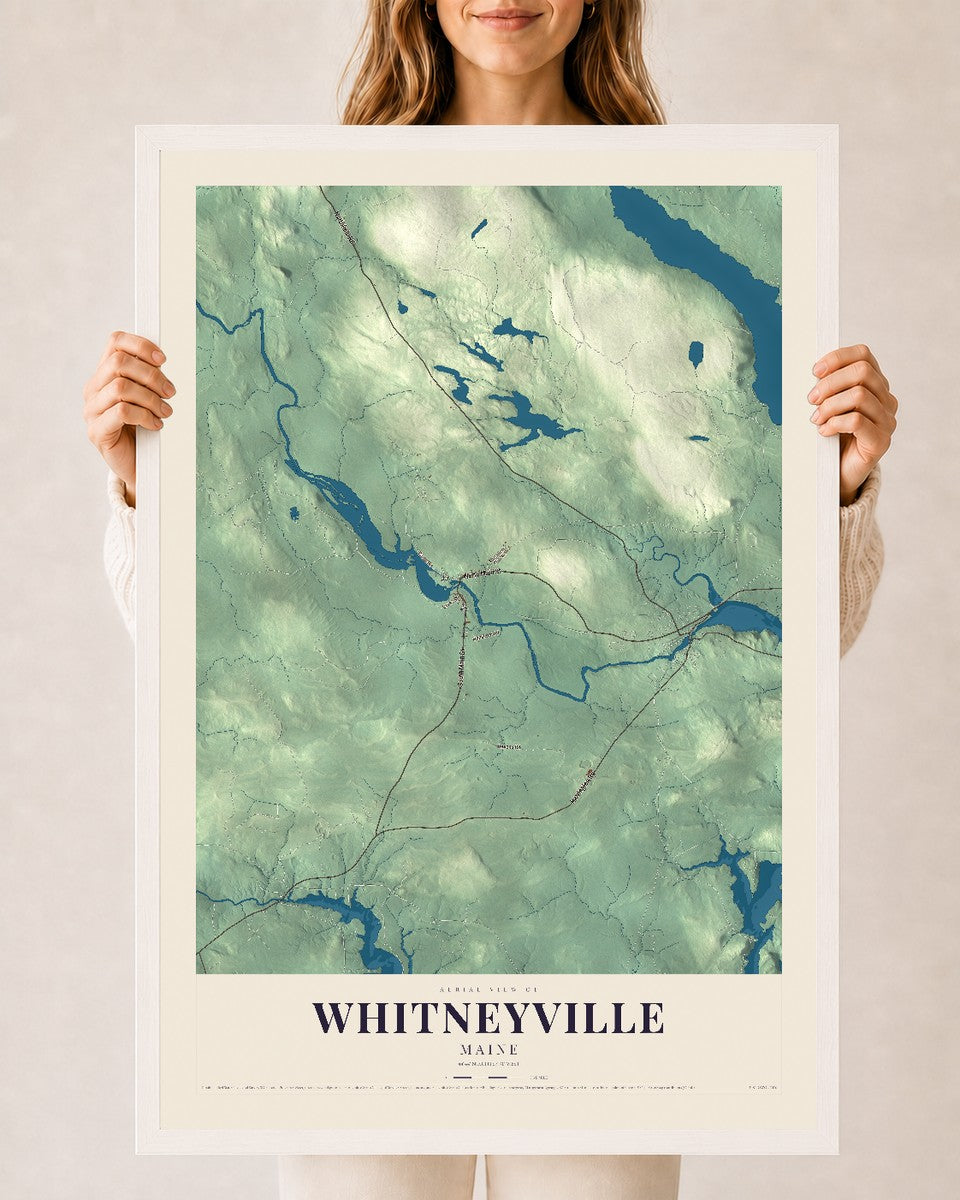 Whitneyville, Maine map print - 24 x 36 white Ayous wood frame