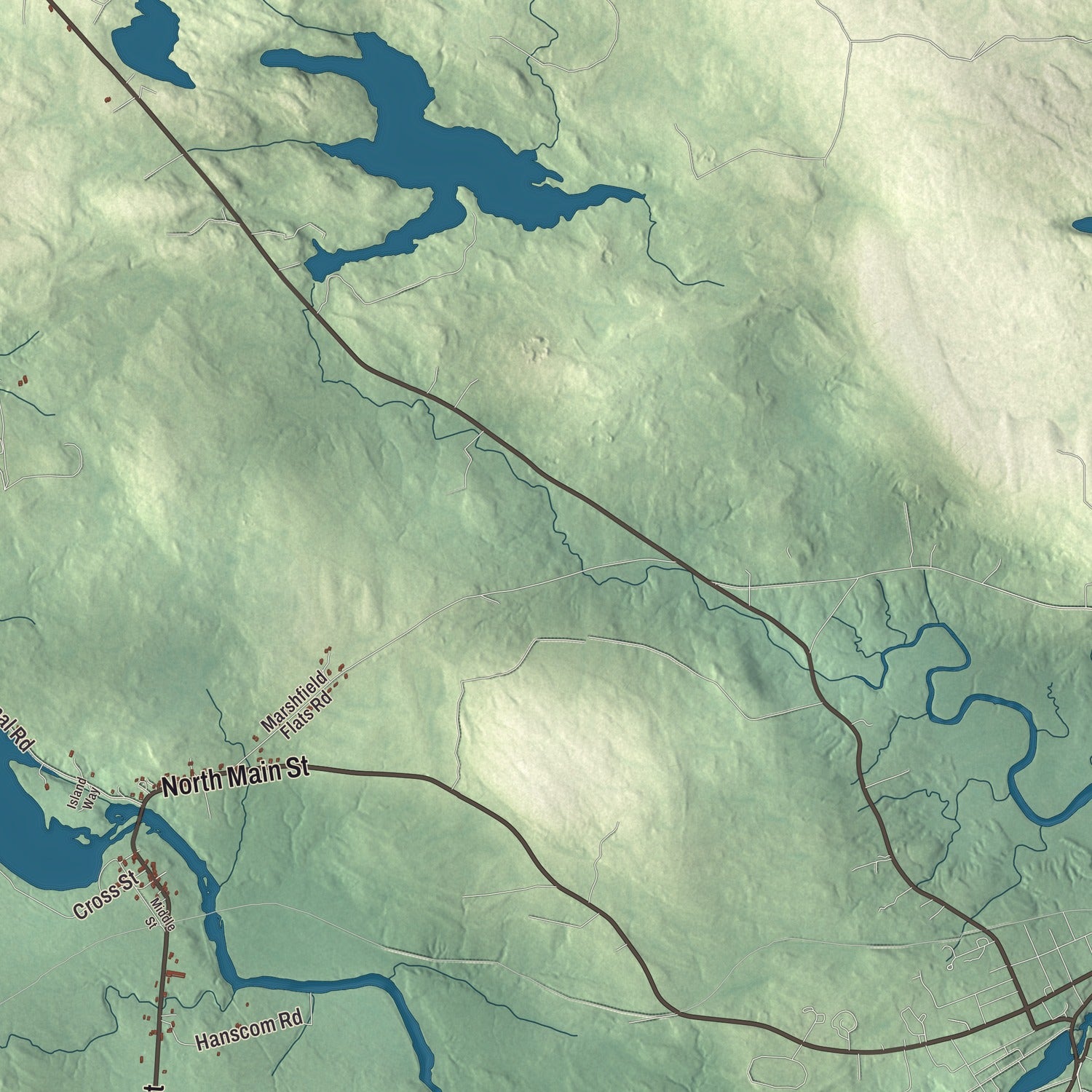 Terrain and local geography detail from the Whitneyville, Maine map