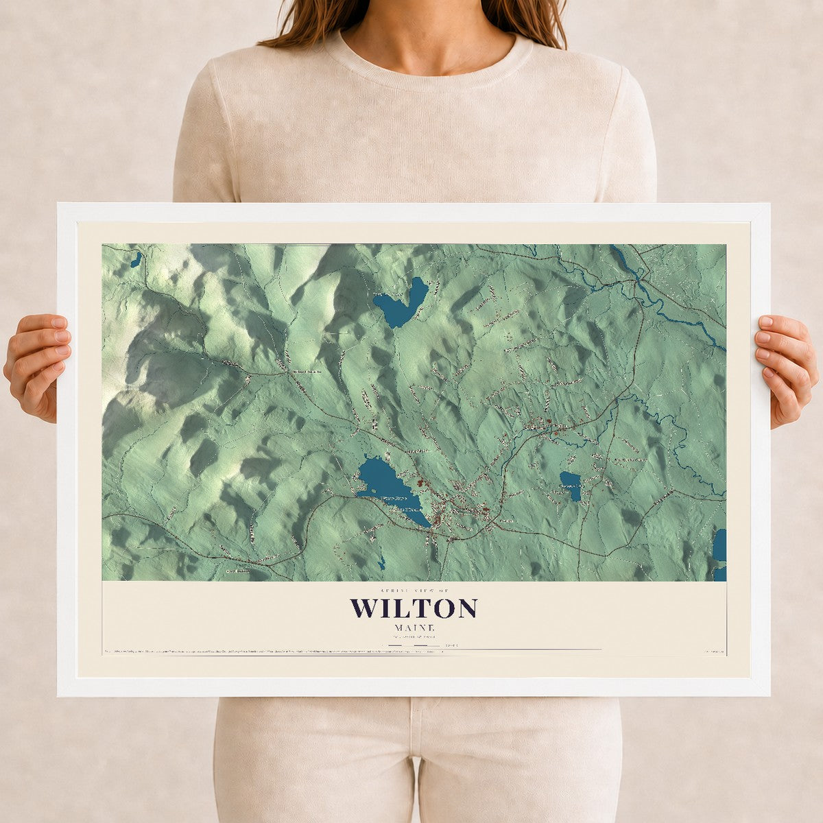 Wilton, Maine map print - 12 x 18 white Ayous wood frame