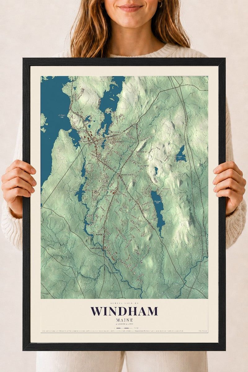 Windham, Maine map print - 18 x 24 black Ayous wood frame